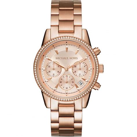 michael kors watch blue face rose gold|Michael Kors ritz chronograph.